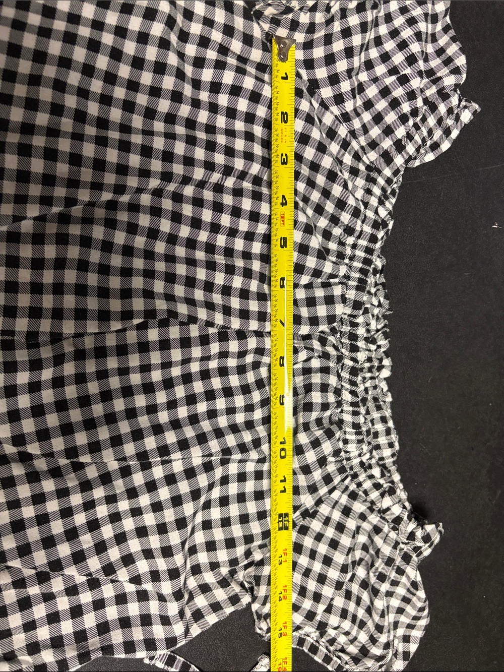 Crave Fame Black and White Gingham Off-Shoulder Top with Lace Hem - Picture 8 of 12